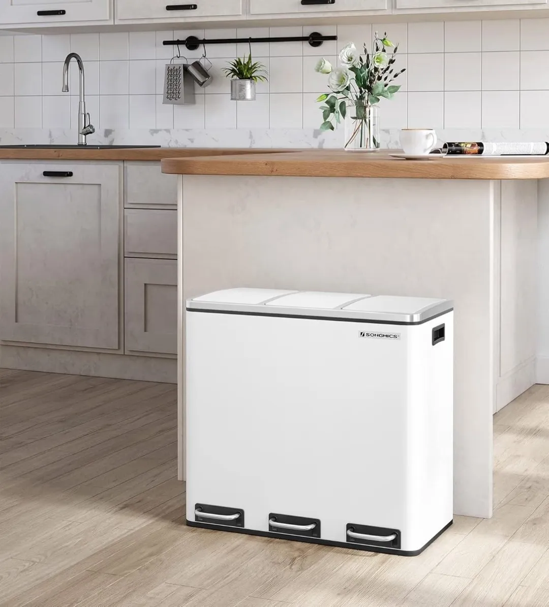 Songmics Prullenbak 54L 3-vakken - Wit