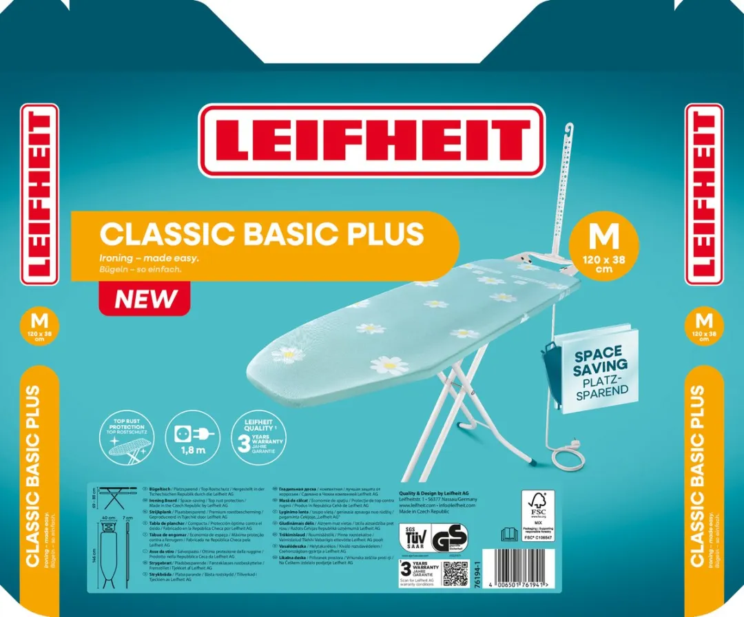 Leifheit Classic M Basic Plus Strijkplank 120x38cm - Lichtblauw - afbeelding 6 van 6