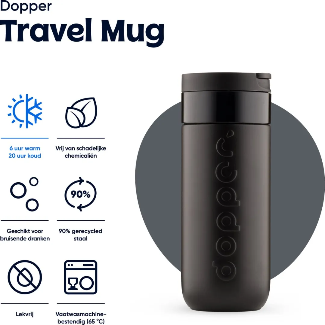 Dopper Travel Mug Thermosbeker 400ml - Blazing Black