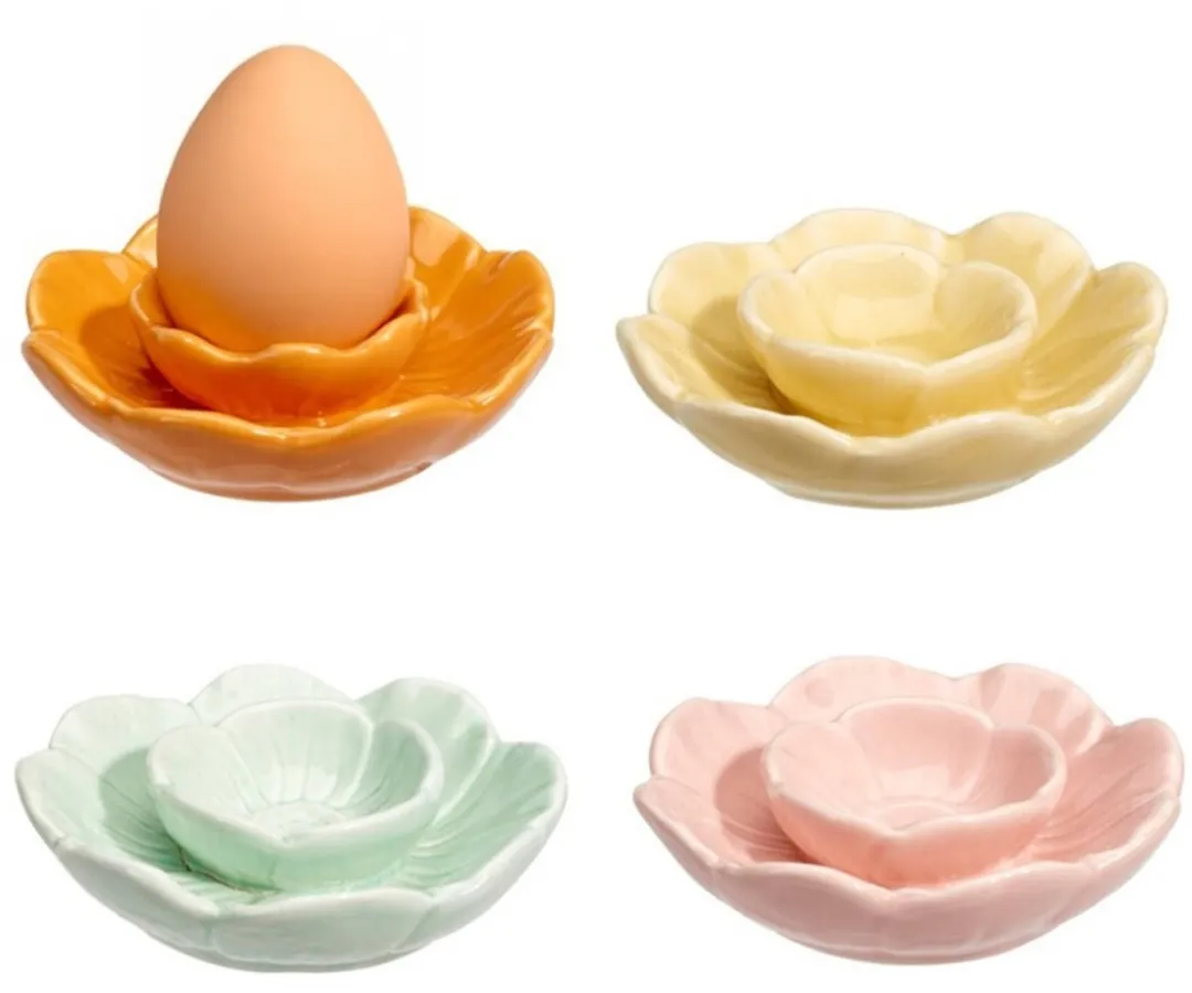 Bellatio Design Eierdopjes Bloem - 4 Stuks - Multi