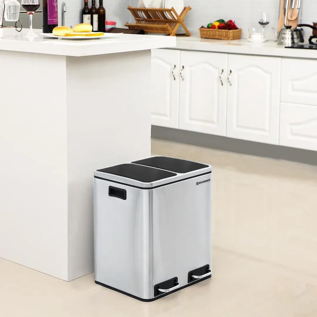 Songmics Pedaalemmer 30L Roestvrij Staal - 2x15L