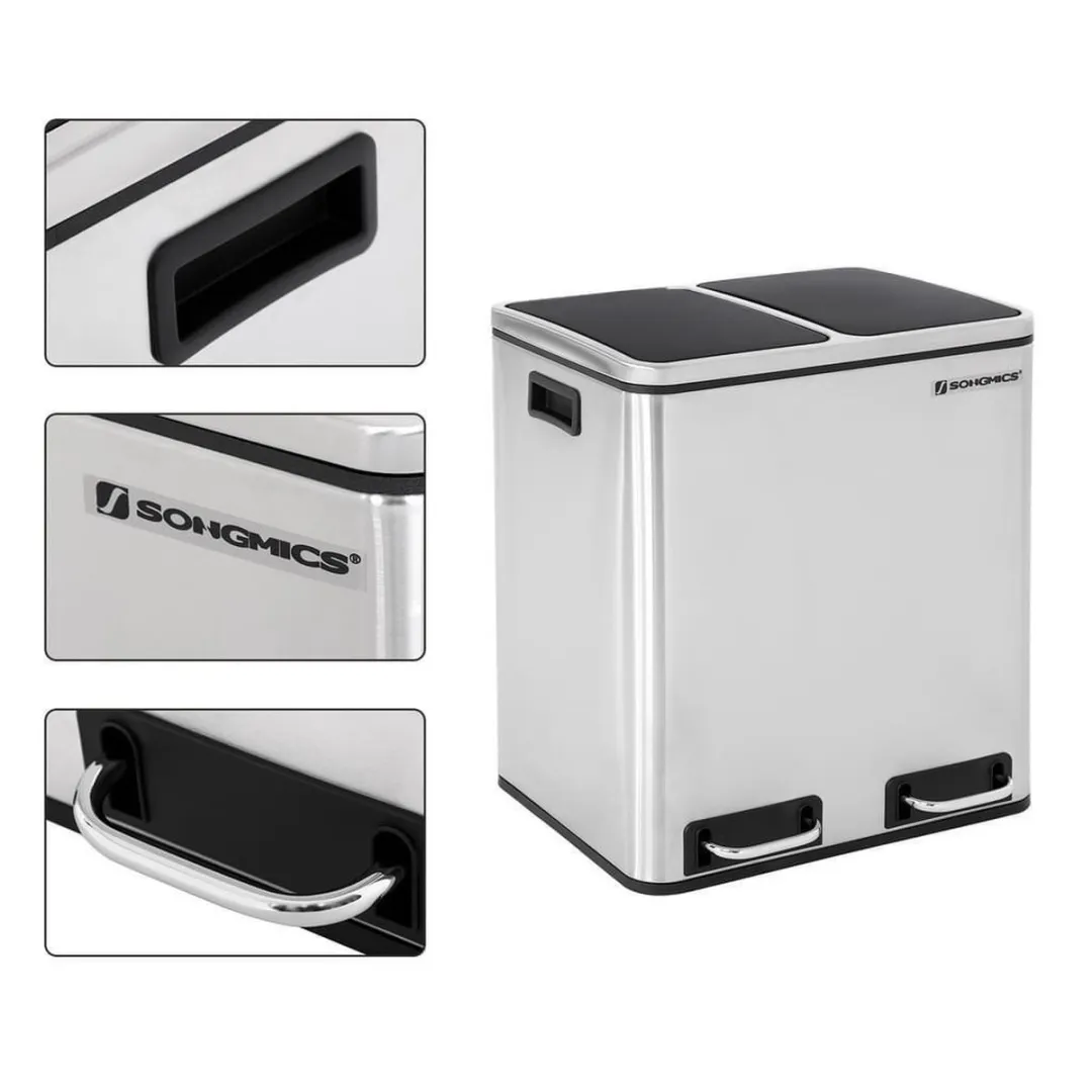 Songmics Pedaalemmer 30L Roestvrij Staal - 2x15L