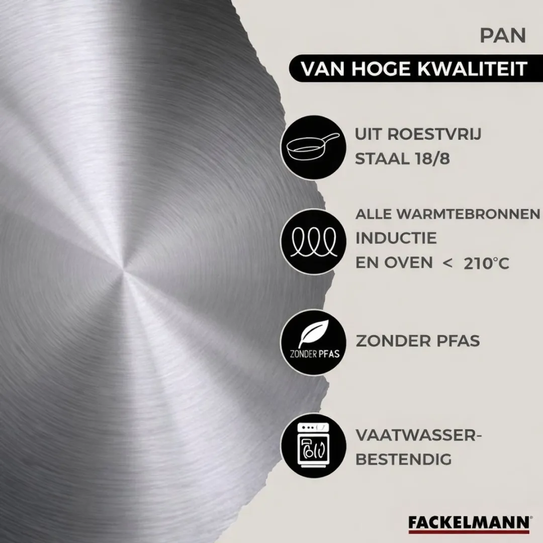 Fackelmann Keukengerei Set 9217650 - Roestvrijstalen Pannen 16/20/24cm + Koekenpan 28cm - 5 Stuks