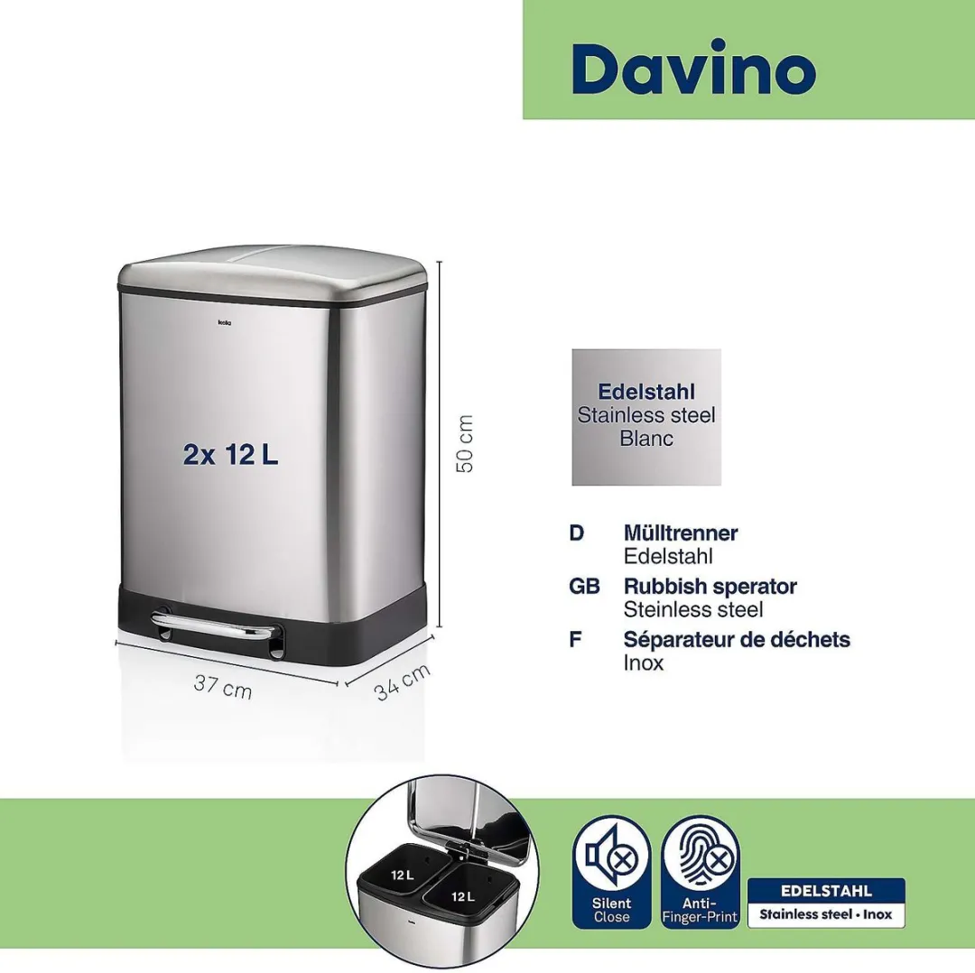 Kela KE 109546 Afvalemmer 2x12L - RVS Zilver