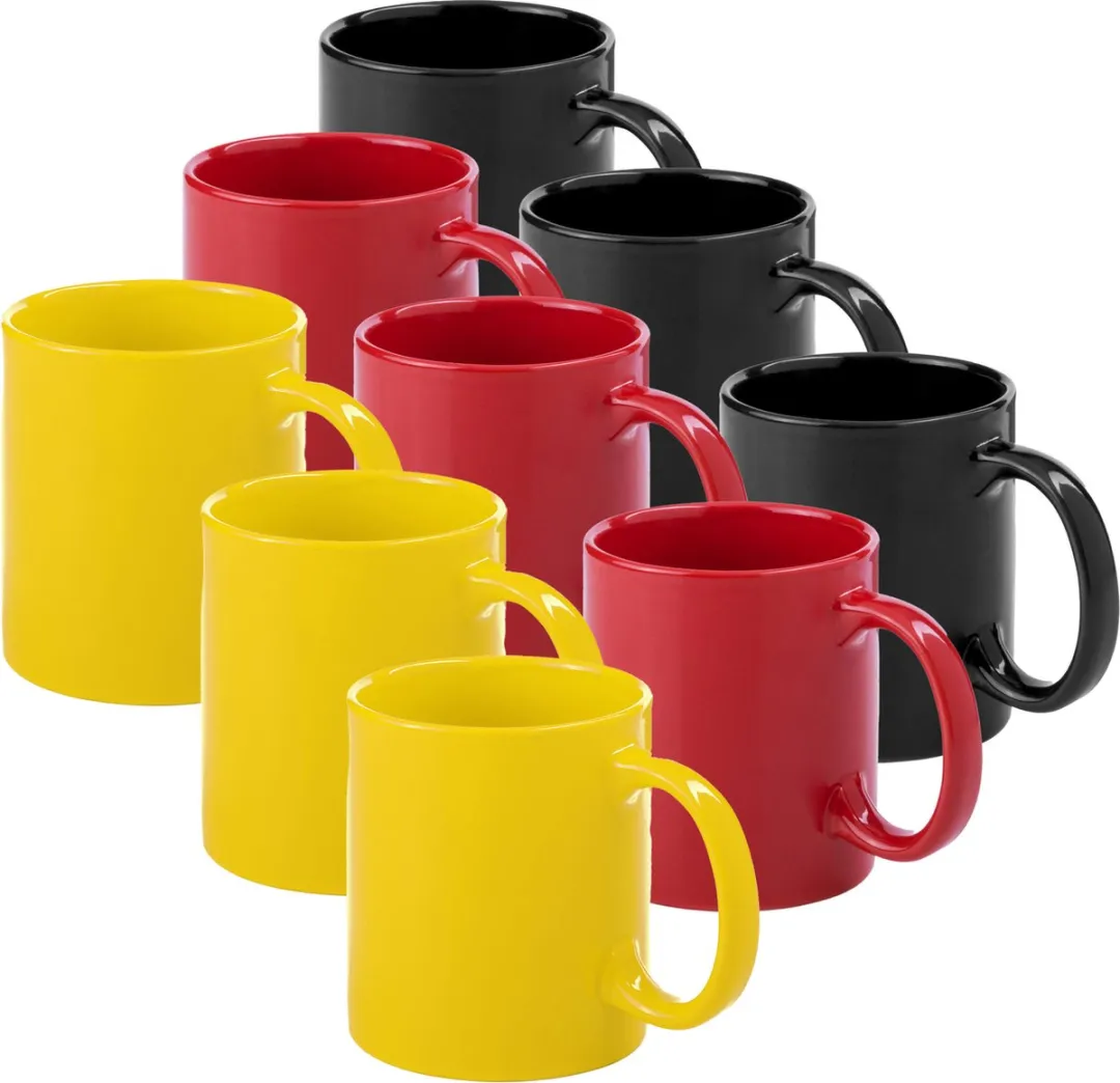 Bellatio Design Auxerre Koffiemokken - 9 Stuks - 370ml - Geel/Rood/Zwart