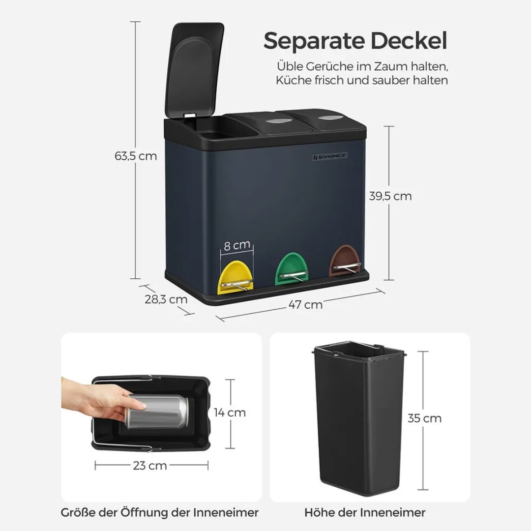 Songmics Keukenprullenbak 3-in-1 Rookgrijs 24L - afbeelding 6 van 6