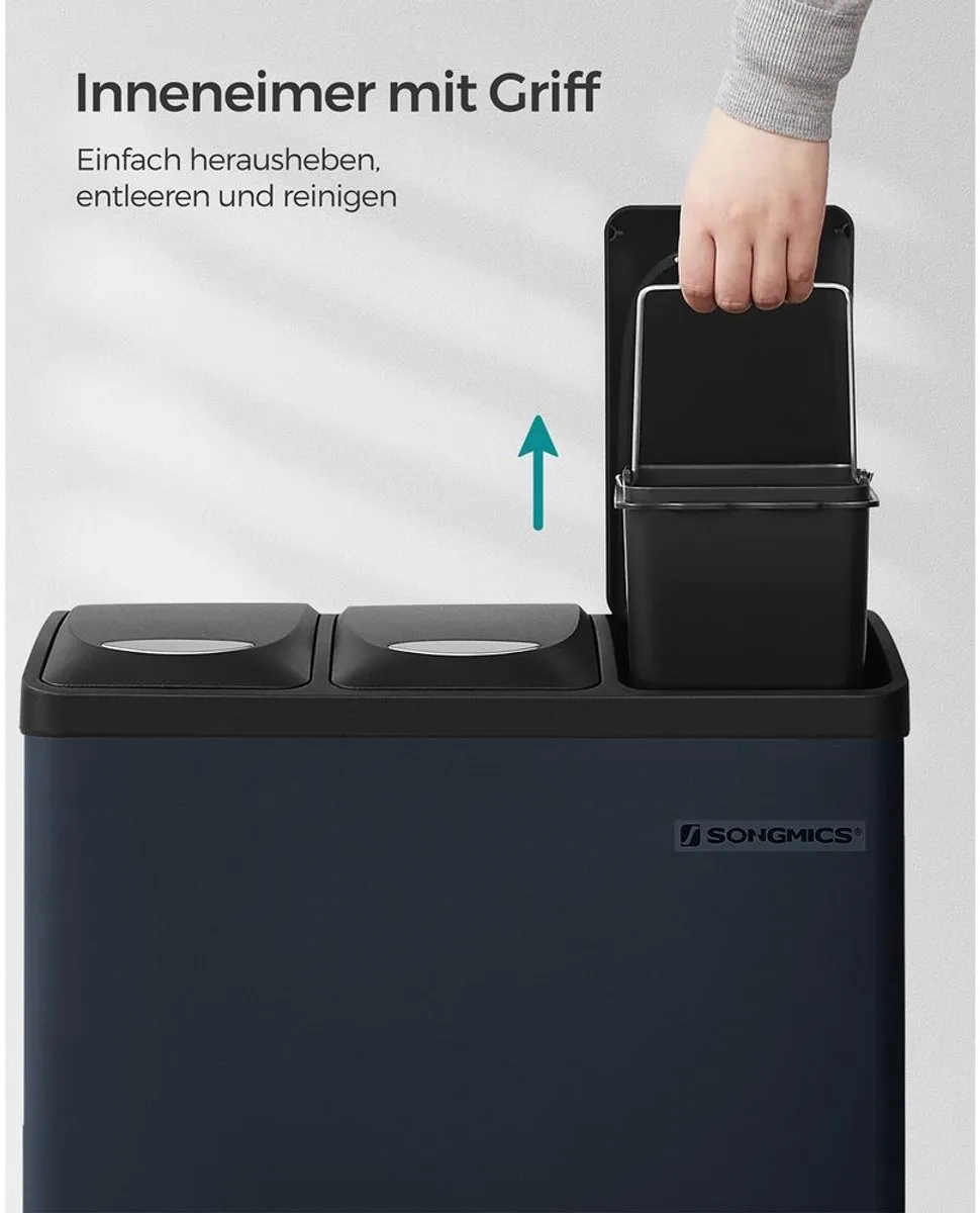 Songmics Keukenprullenbak 3-in-1 Rookgrijs 24L