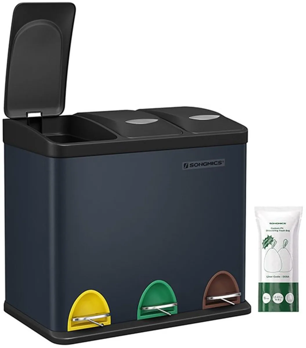 Songmics Keukenprullenbak 3-in-1 Rookgrijs 24L