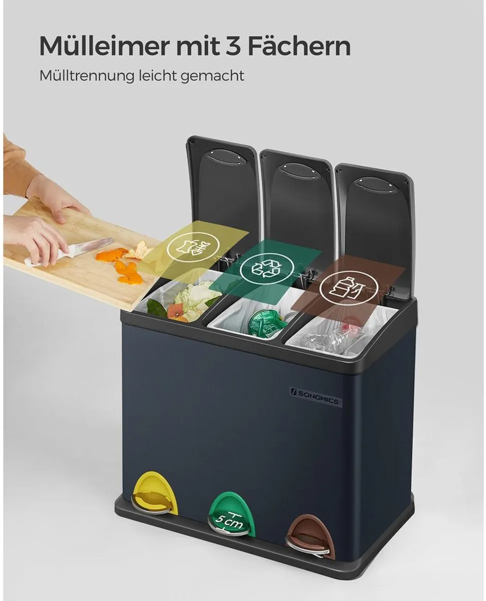 Songmics Keukenprullenbak 3-in-1 Rookgrijs 24L