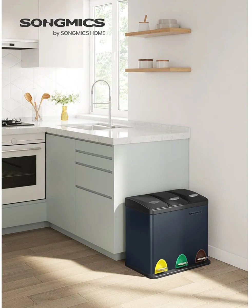 Songmics Keukenprullenbak 3-in-1 Rookgrijs 24L