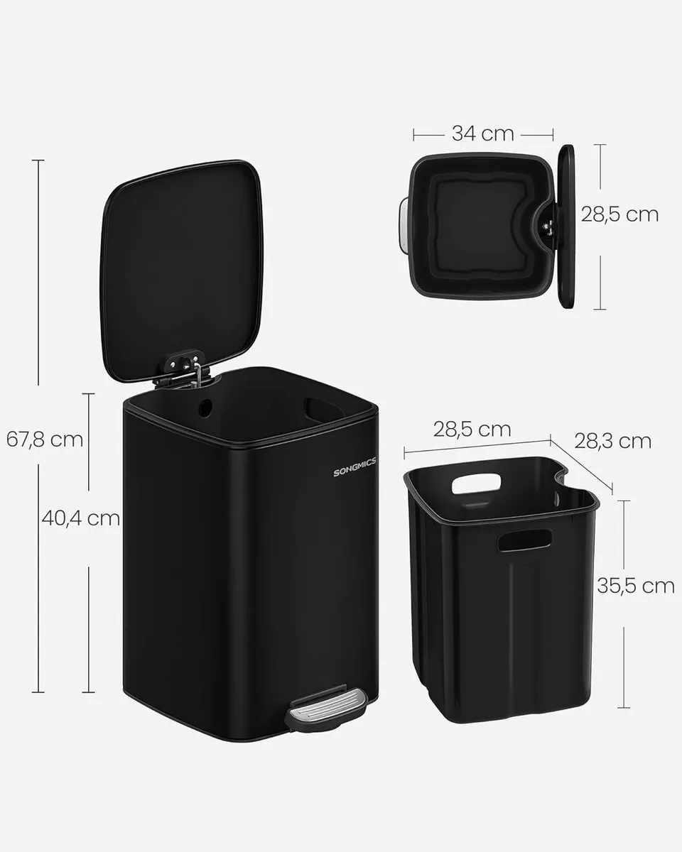 Songmics Pedaalemmer Keukenprullenbak 20L - Zwart