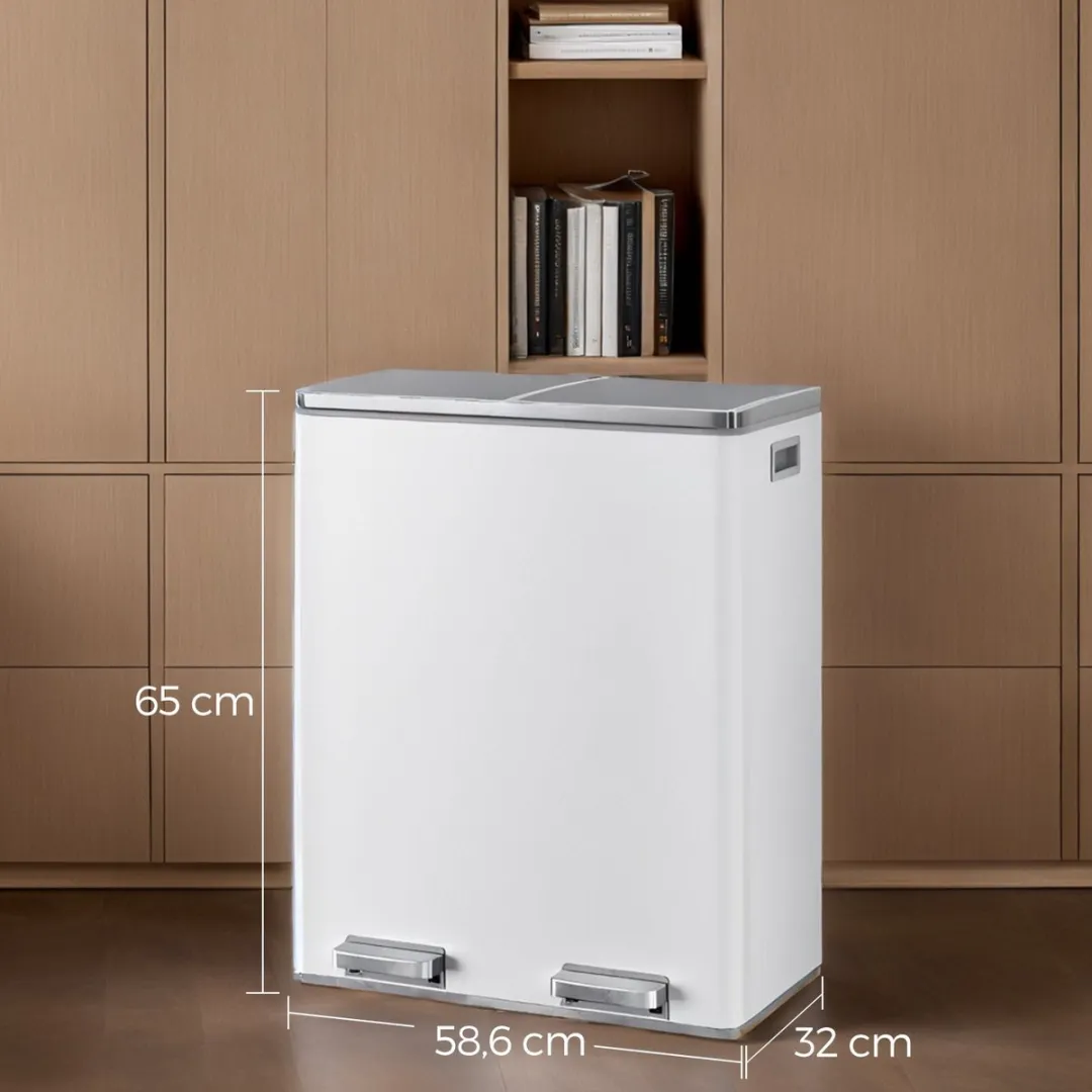 Songmics Vuilnisbak 2x30L - 2 Vakken - Witgrijs