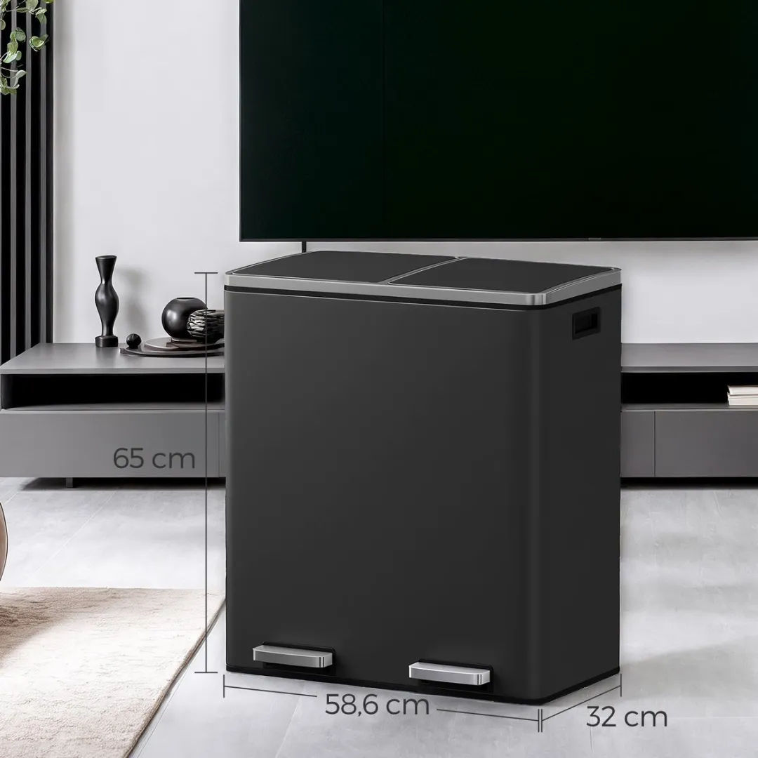 Songmics Vuilnisbak 2x30L - 2 Vakken - Zwart