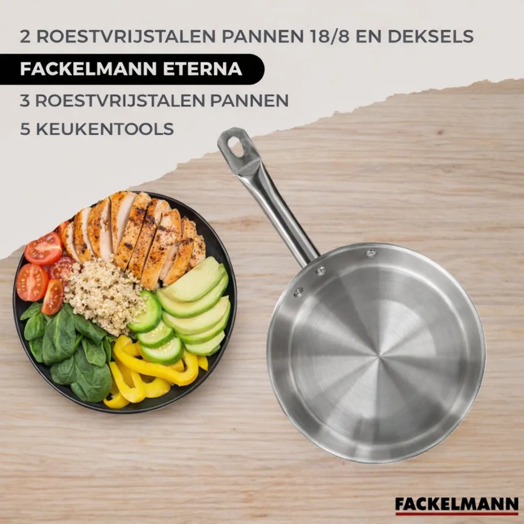 Fackelmann Eterna RVS Pannen & Kookpotten Set 16-28cm - Grijs