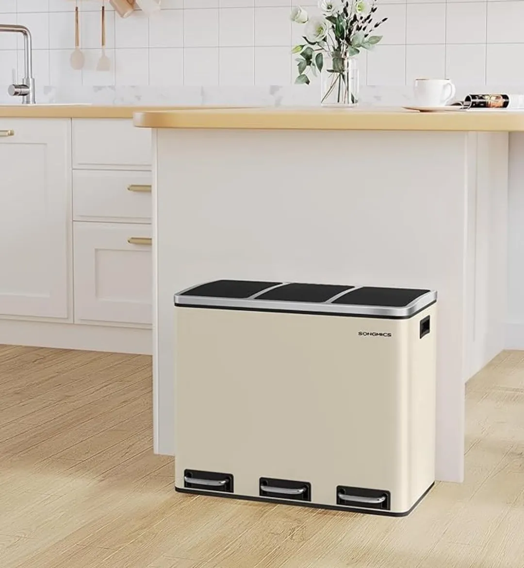 Songmics Prullenbak 54L 3-vakken - Beige/Crème - afbeelding 6 van 6