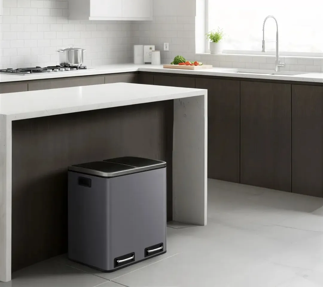 Songmics Prullenbak 30L 2-vaks - Matgrijs