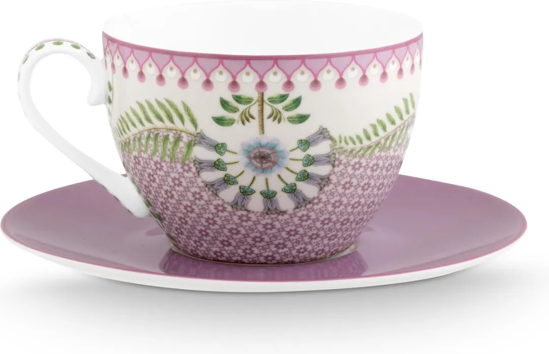 Pip Studio Lily & Lotus Kop & Schotel Set - 280ml - Lila - 2 Stuks