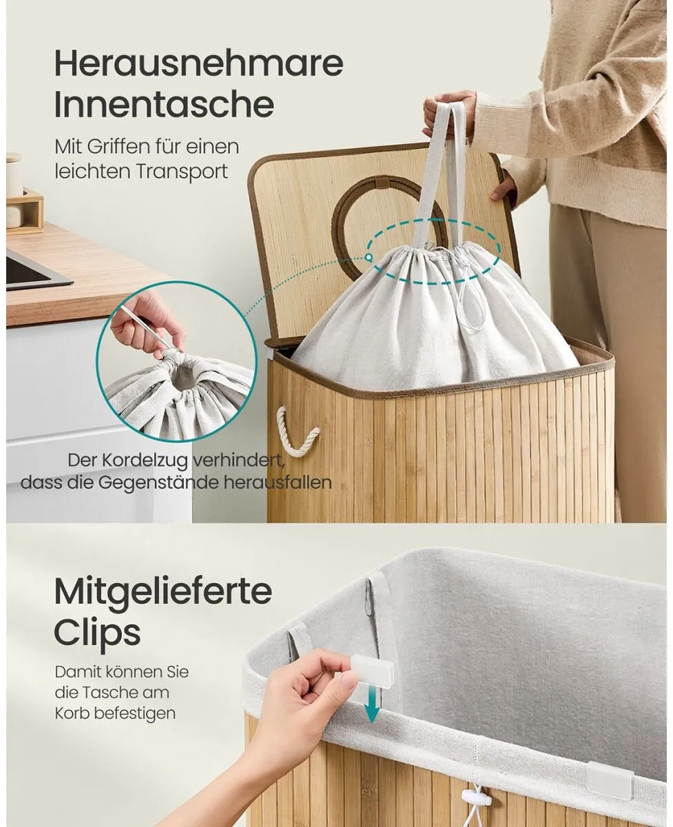 Songmics Bamboe Afvalscheidingsbak 120L - Beige