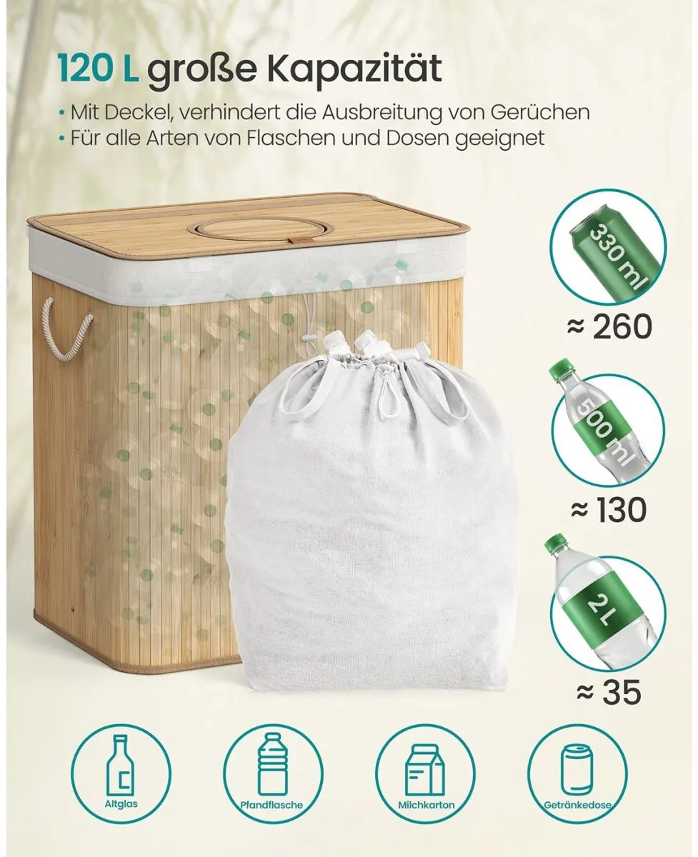 Songmics Bamboe Afvalscheidingsbak 120L - Beige - afbeelding 6 van 6