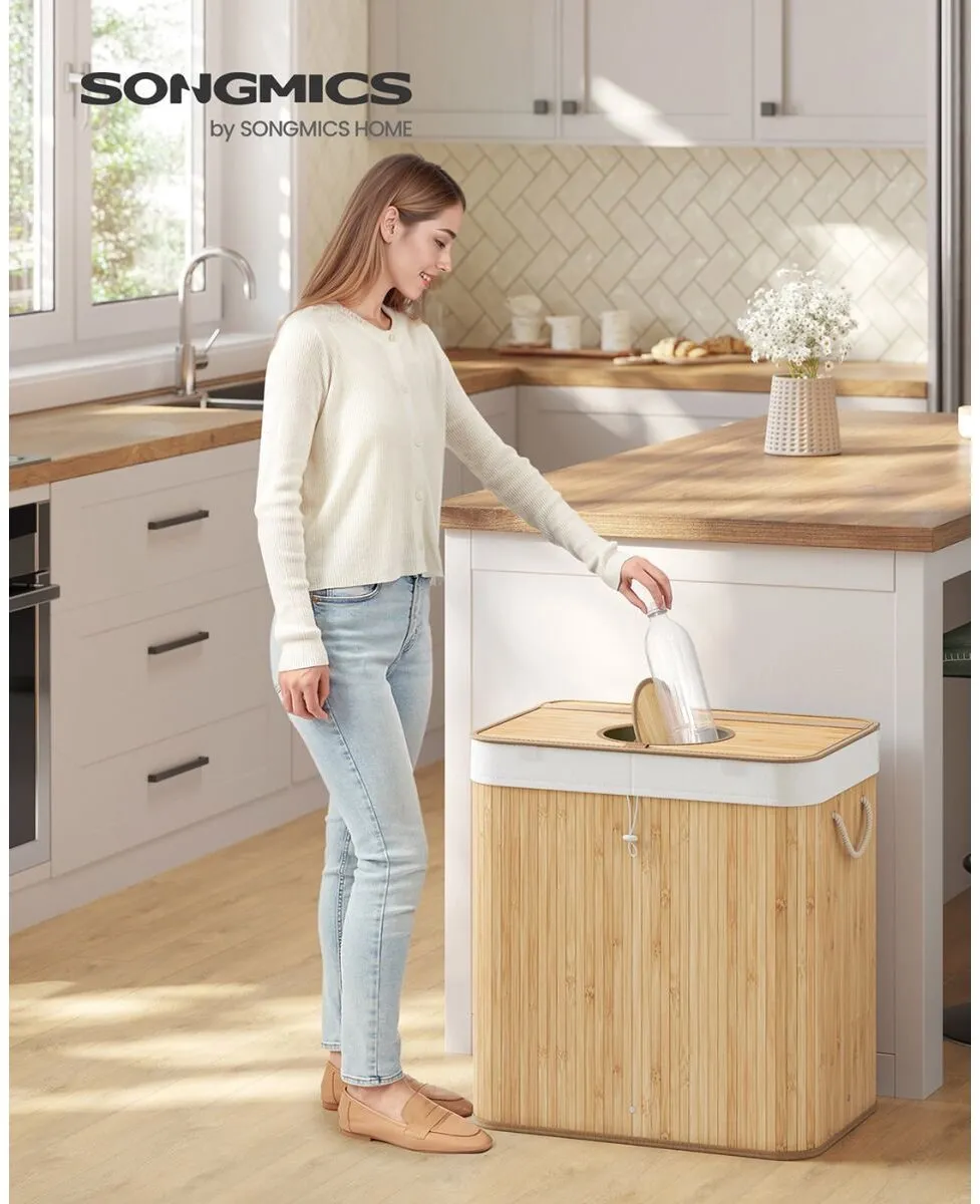 Songmics Bamboe Afvalscheidingsbak 120L - Beige