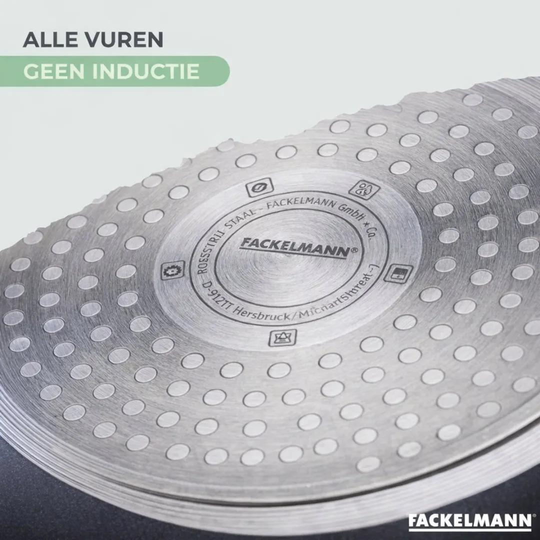 Fackelmann Brandao Set 3 RVS Pannen 20/24/28cm & 3 Kookpannen 16/18/20cm - Zwart/Groen