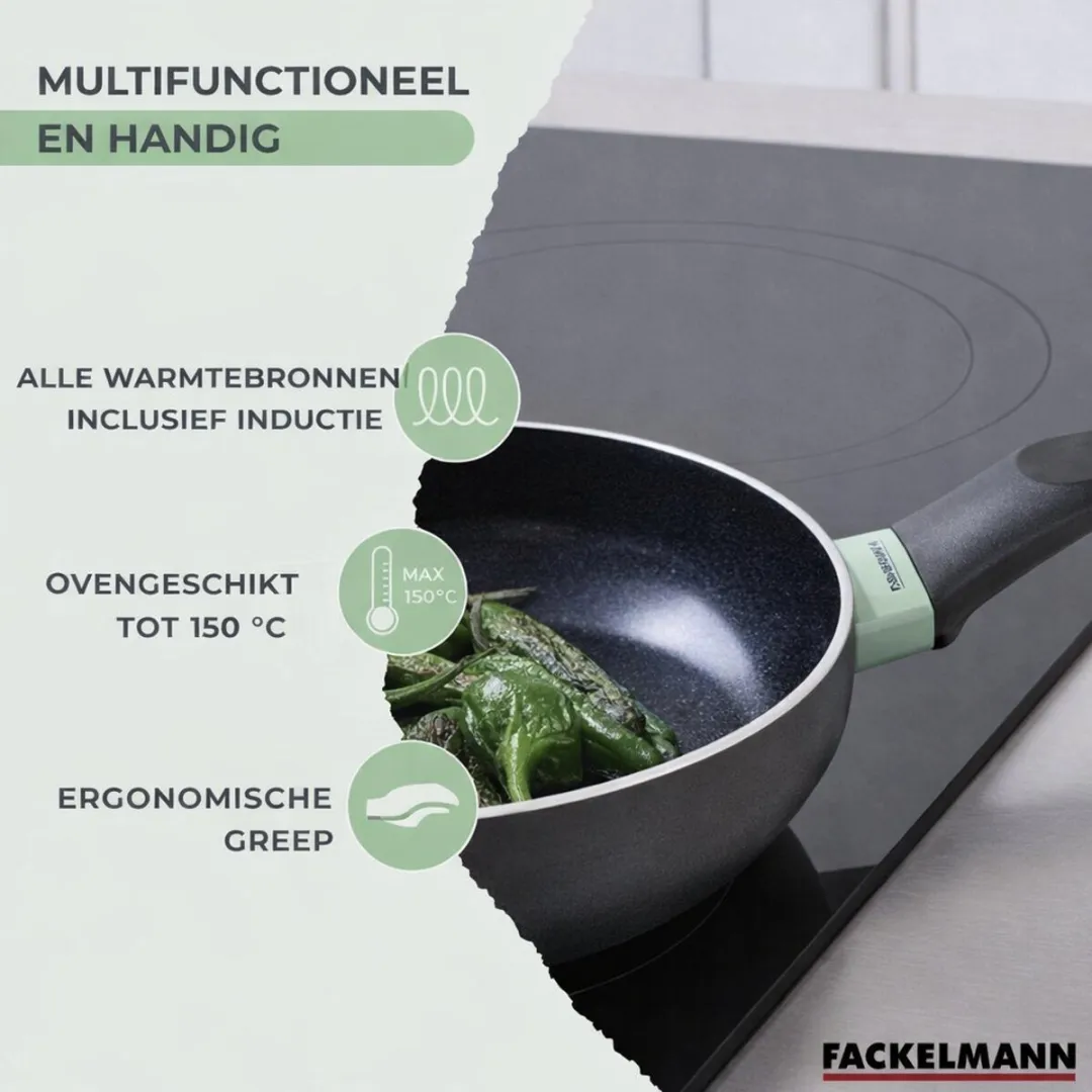 Fackelmann Brandao Set 3 RVS Pannen 20/24/28cm & 3 Kookpannen 16/18/20cm - Zwart/Groen
