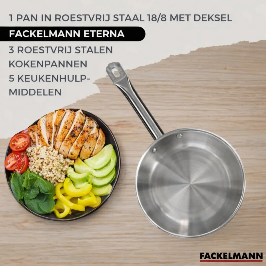 Fackelmann 9218250 Roestvrijstalen Koekenpan & Kookpanset 16/20/24cm - 5 Stuks