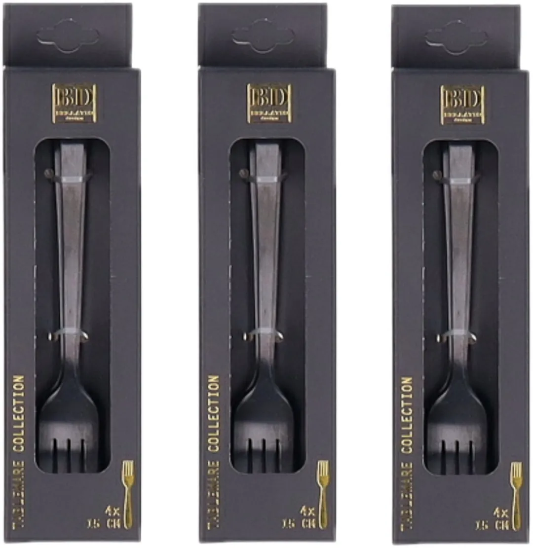 Bellatio Design Gebaksvorkjes 12 Stuks - Zwart - 15cm