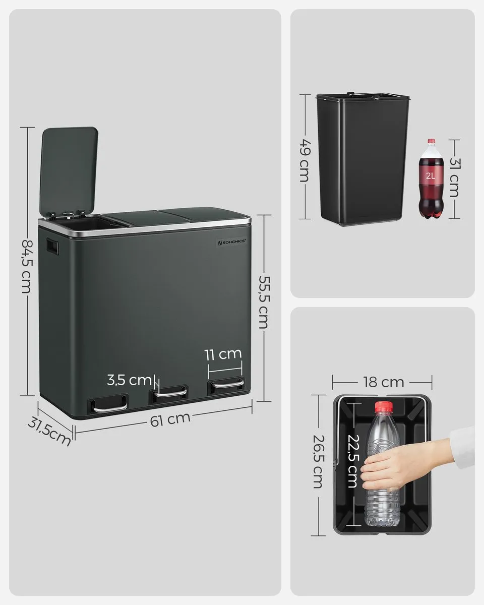 Pedaalemmer Hannah | 61,5 x 31,5 x 56 cm | Zwart - Songmics - Afvalbakken - Antraciet - Metaal