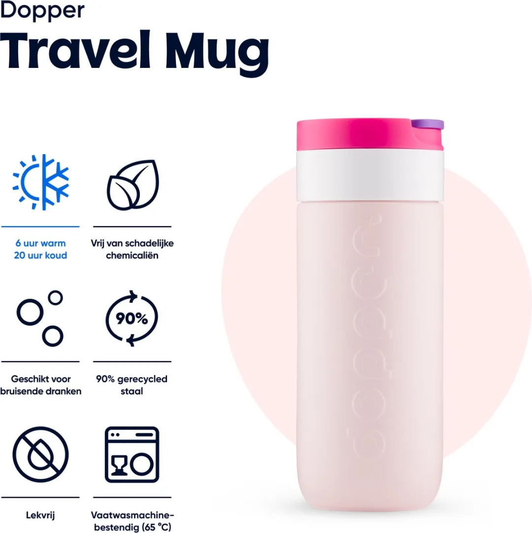 Dopper Travel Mug 400ml Berry Pink - 8938