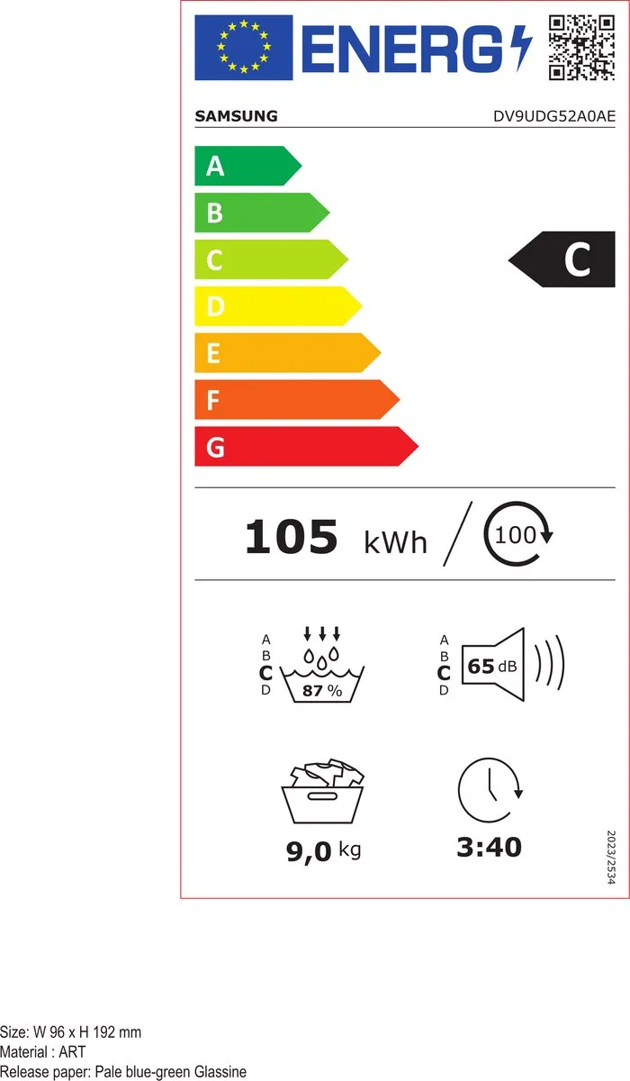 Samsung DV9UDG52A0AEEN Droger 9kg - 14 Programma's - Wit