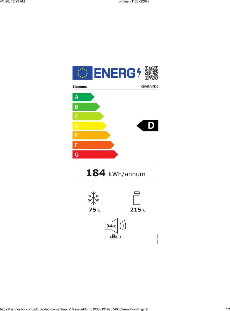 Siemens iQ300 KI96NVFD0-1 Koel-vriescombinatie 290L