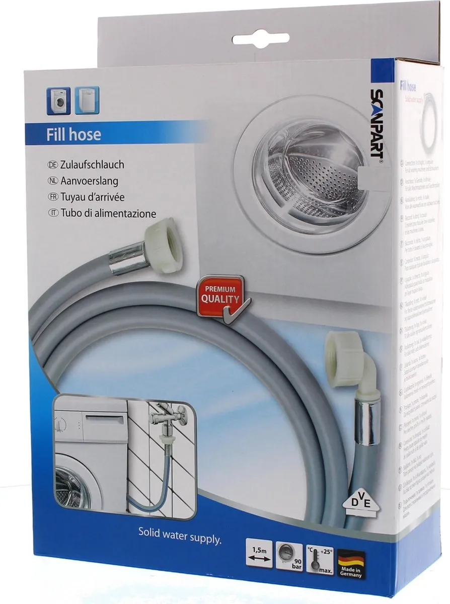 Scanpart Aanvoerslang Wasmachine 1.5m - 19mm - Grijs