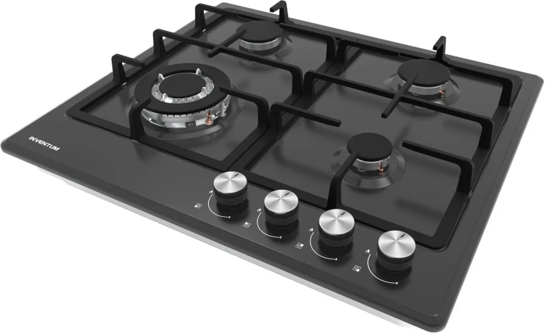 Inventum IKG6024WGZWA Inbouw Gaskookplaat 59cm - 4 Zones - Zwart