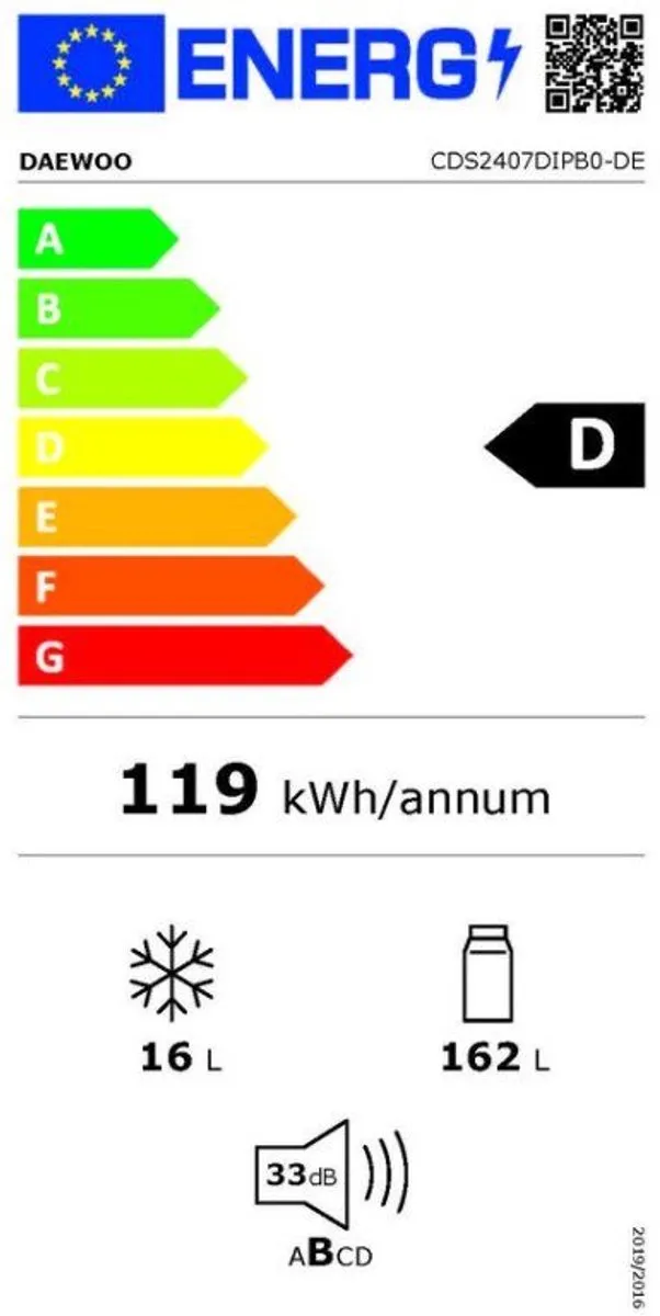 Daewoo CDS2407DIPB0-DE Inbouwkoelkast 178L