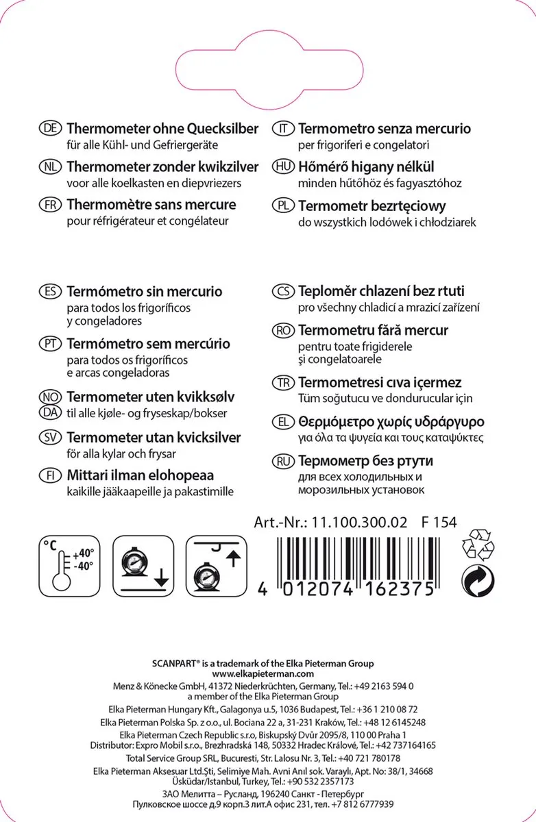Scanpart Universele Koelkastthermometer 1110030002 - Zilver