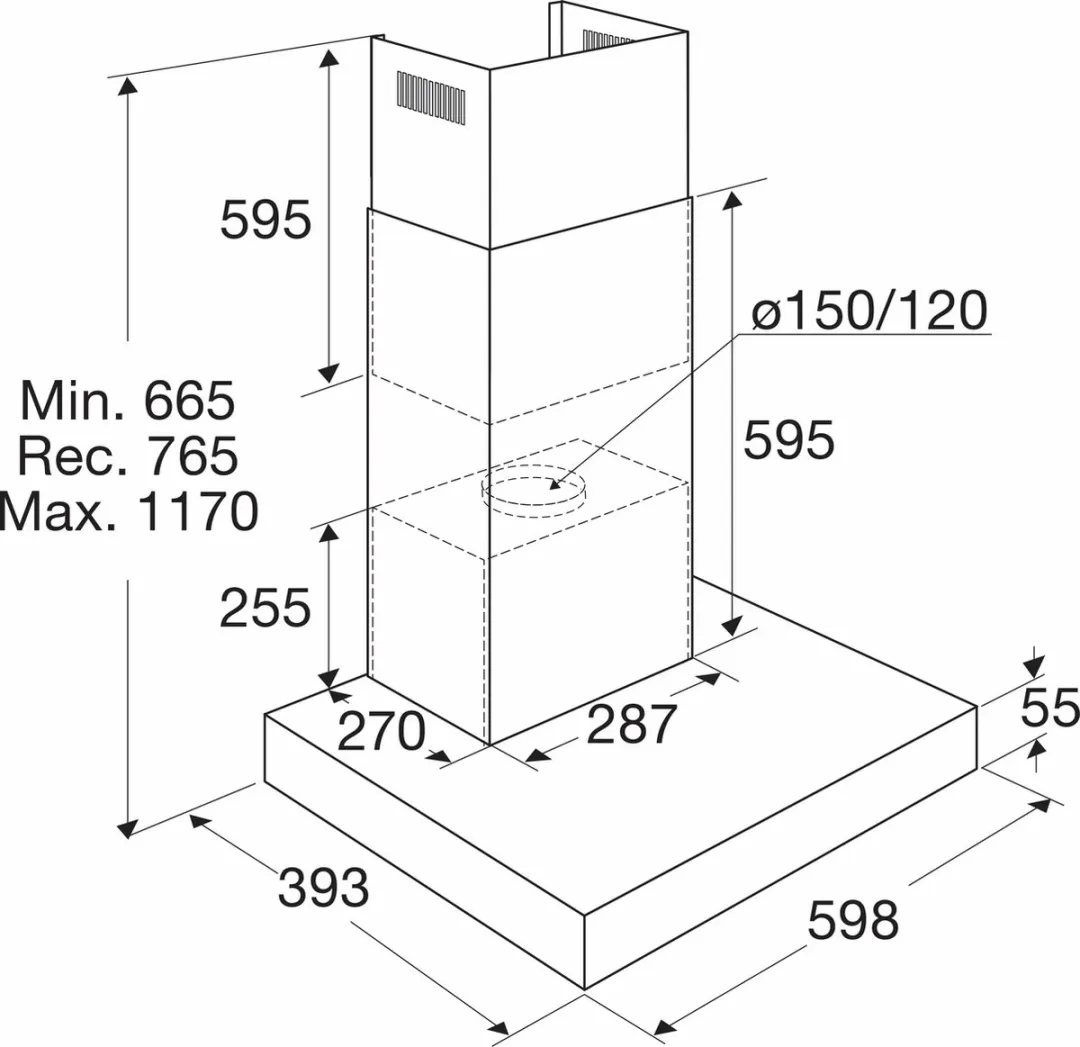 Etna AB360ZT Blokmodel Schouwkap 60cm Matzwart - 638 m³/u