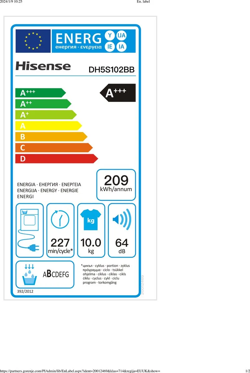 Hisense 5S Serie DH5S102BB Warmtepompdroger 10kg - Zwart