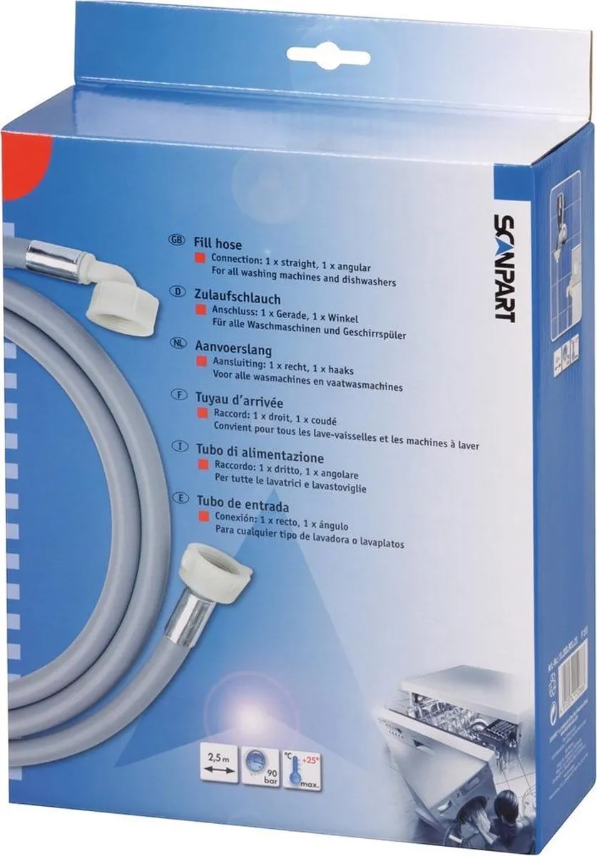 Scanpart Aanvoerslang Wasmachine 2.5m - Grijs