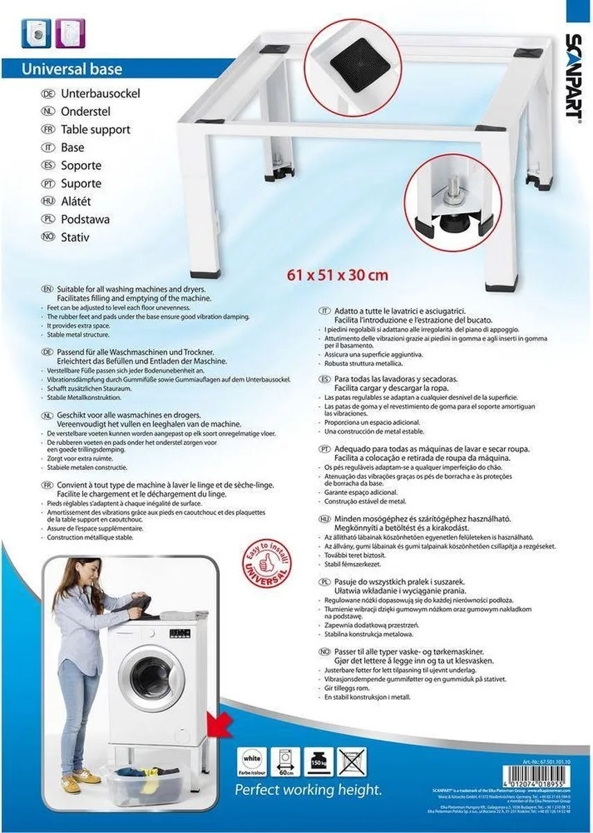 Scanpart Wasmachine Sokkel 30cm - 150kg - 61x51cm Wit - afbeelding 6 van 6
