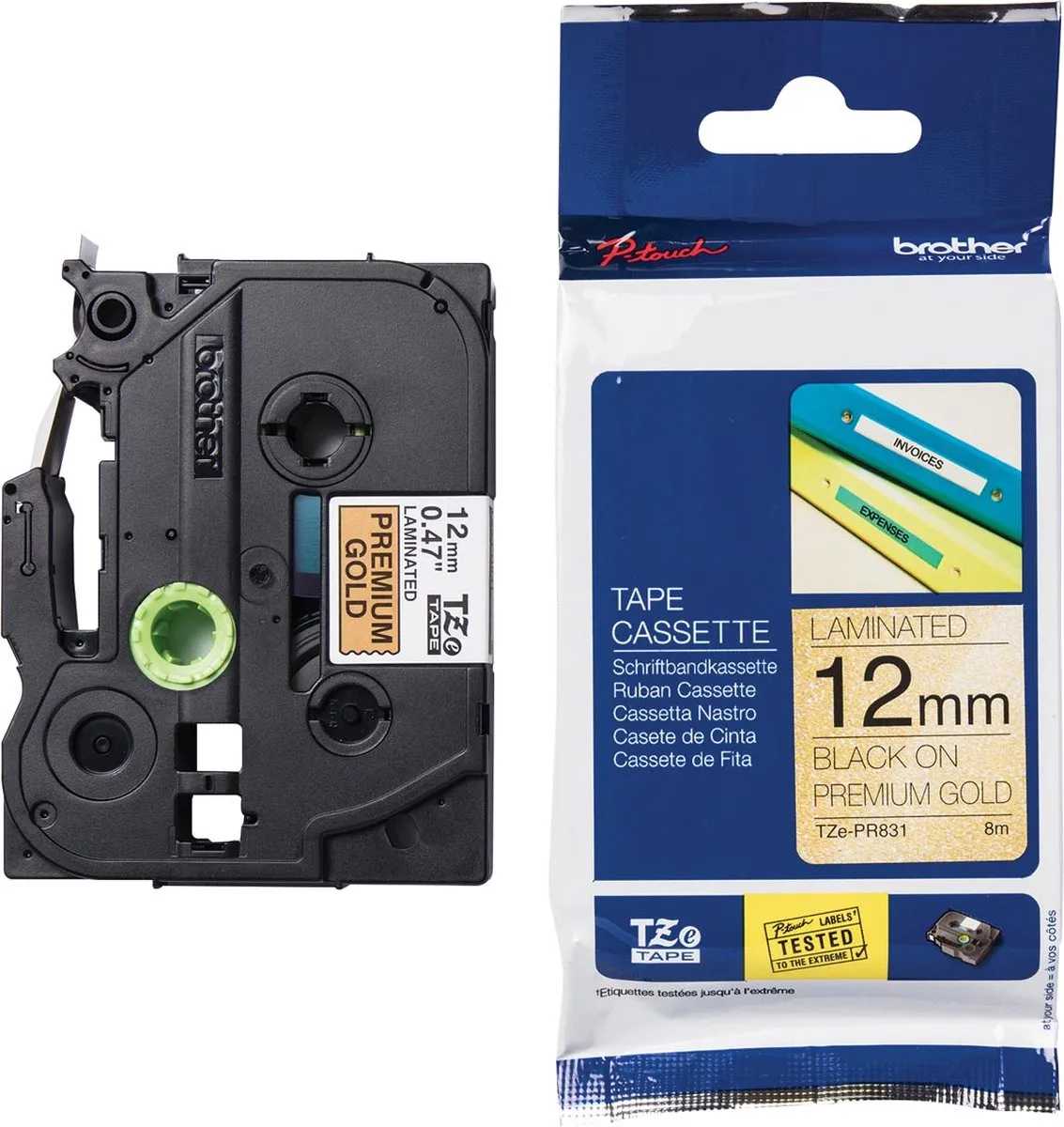 Brother TZe-PR831 Labeltape - Goud/Zwart 12mm 8m - afbeelding 6 van 6