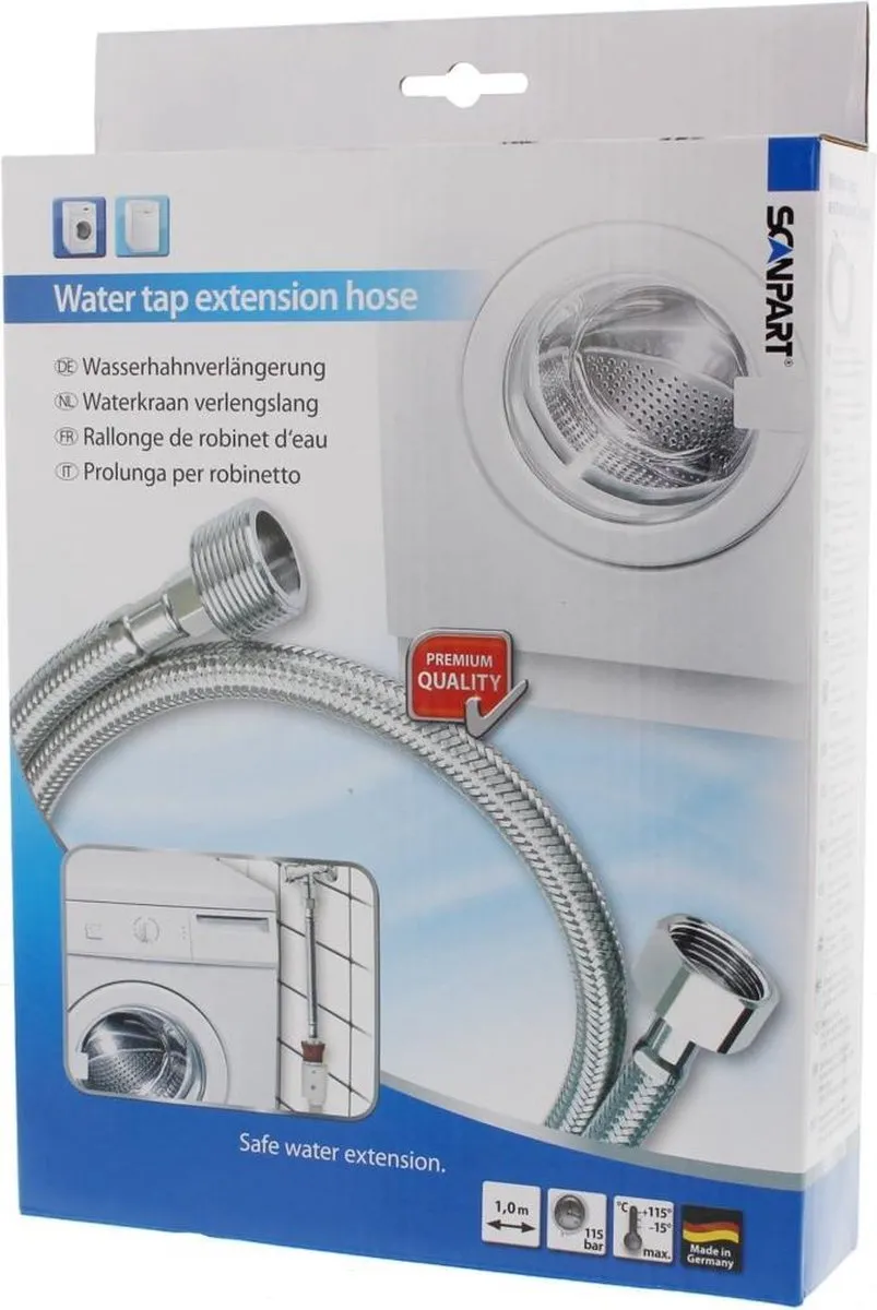 Scanpart F156 Gepantserde Verlengslang 1m - RVS - 19mm - KTW/DVGW