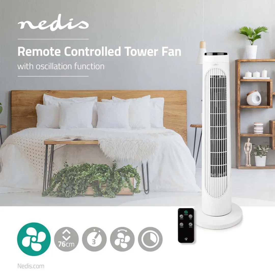 Nedis FNTR13CWT40 Torenventilator 50W - Wit/Zwart