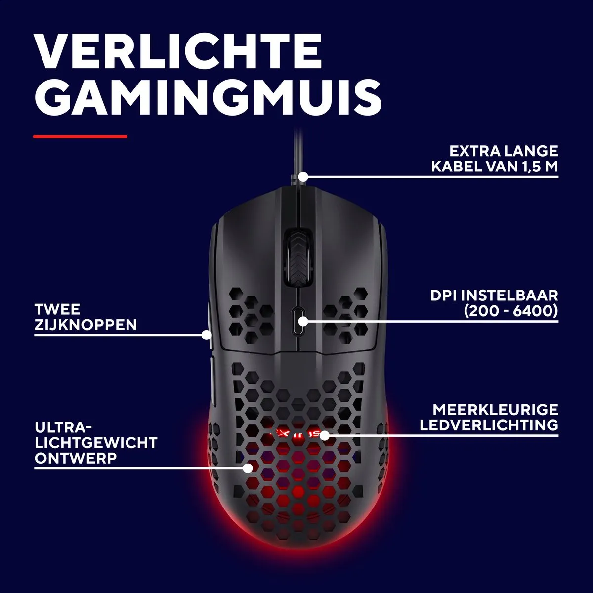 Trust GXT929 Helox Gaming Muis 6400 DPI - Bedraad - Zwart
