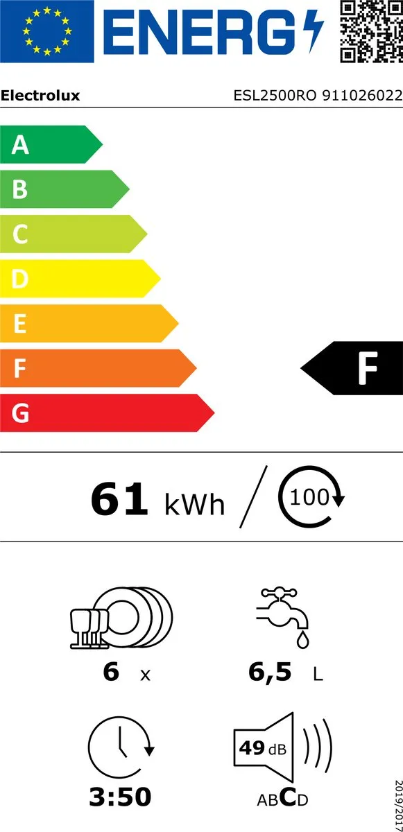 Electrolux ESL2500RO Volledig Geïntegreerde Vaatwasser 6 Couverts