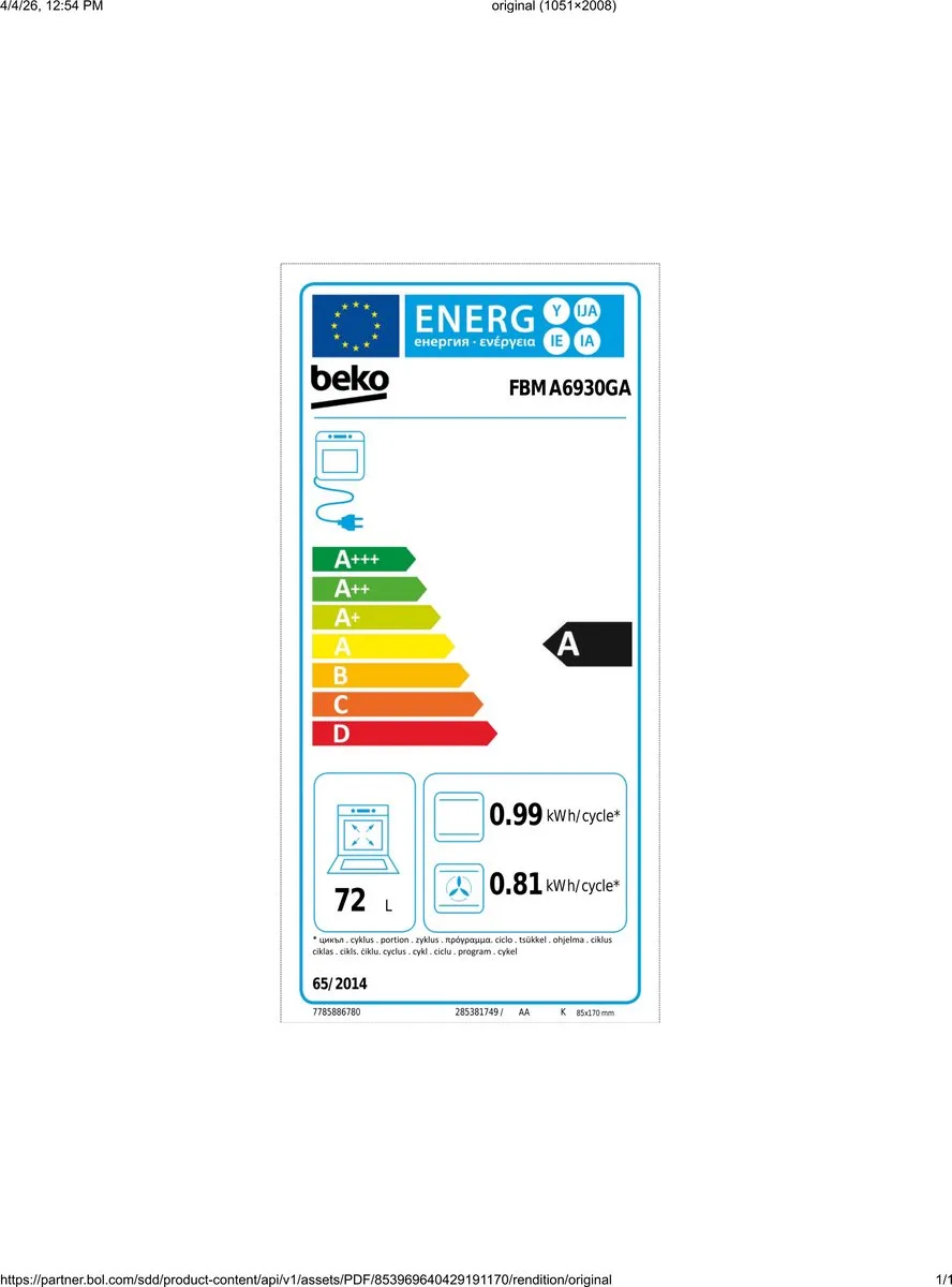Beko FBMA6930GA-1 Vrijstaand Fornuis - 4 Kookzones 72L