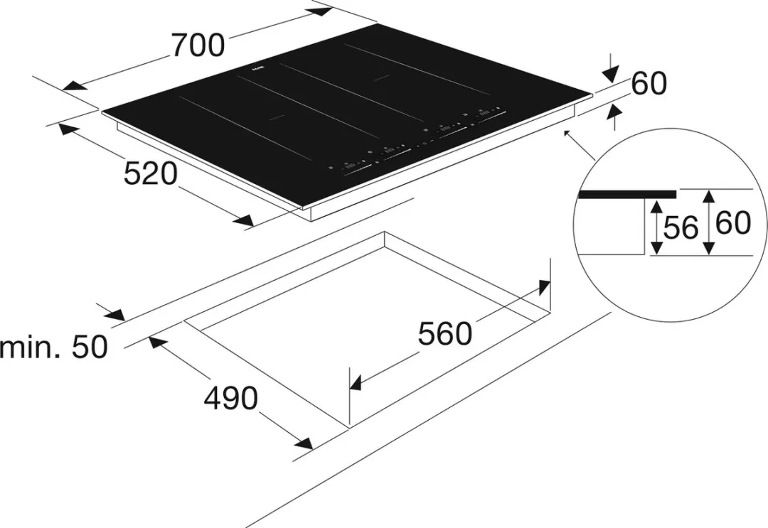 Etna KIF572ZT Inductiekookplaat 70cm - 4 Zones - Zwart Glas