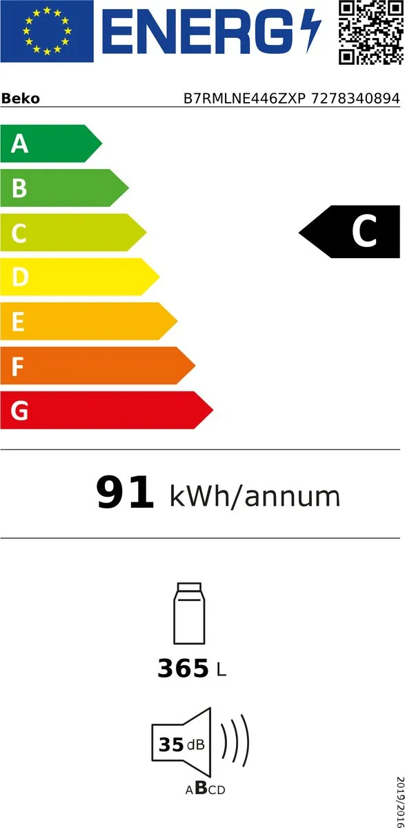 Beko B7RMLNE446ZXP Vrijstaande Koelkast 365L - Roestvrijstaal
