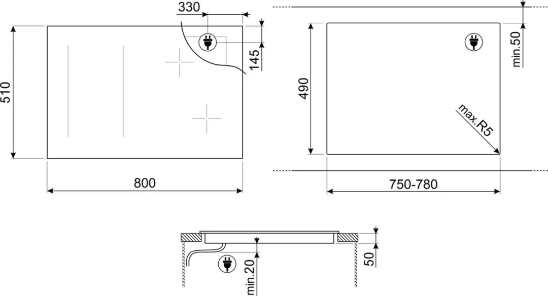 Smeg Linea SIM1864DG Inductiekookplaat 80cm - 6 Zones - Grijs