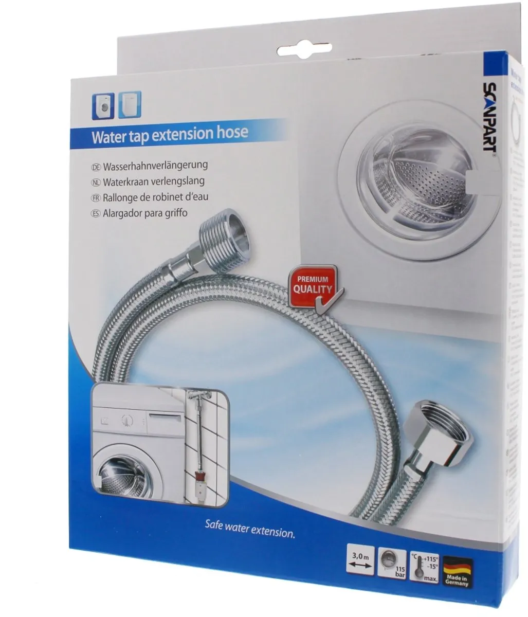 Scanpart F227 Gepantserde Verlengslang 3m - RVS - 1cm - Zilver
